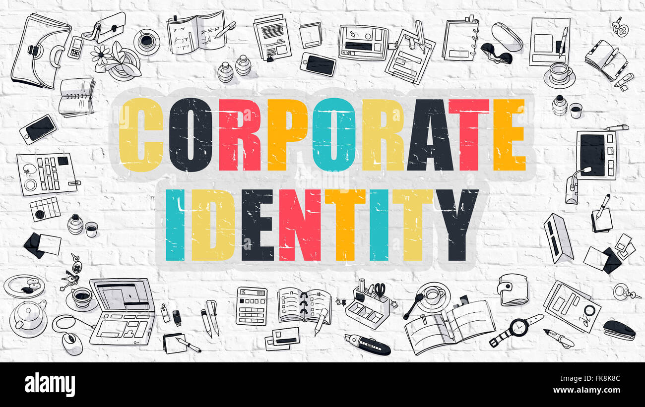 Corporate Identity on White Brick Wall. Stock Photo