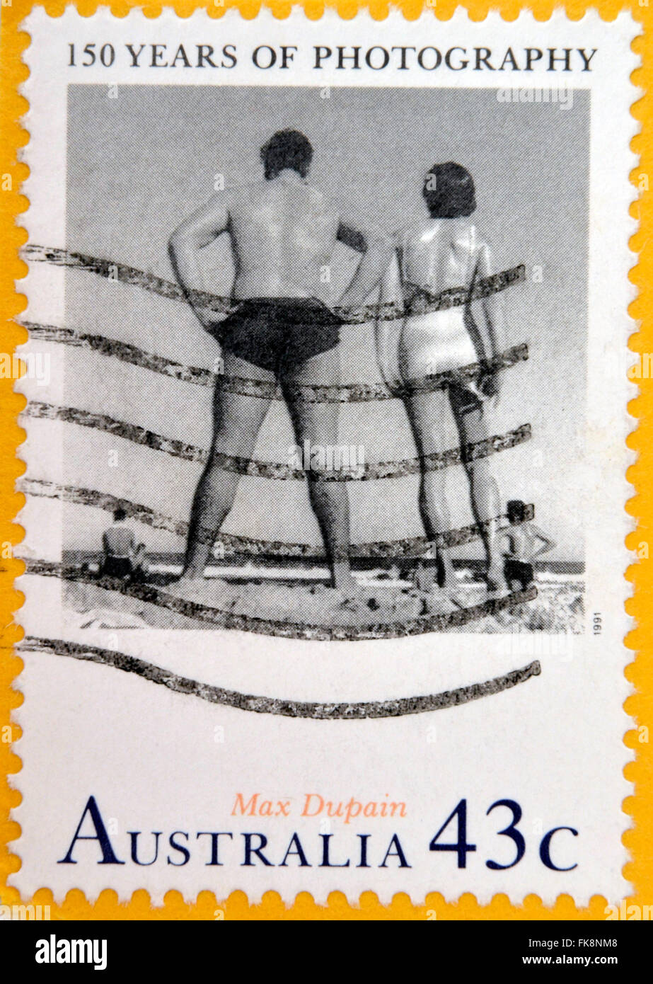 AUSTRALIA -CIRCA 1991: Stamp printed in Australia dedicated to 150 anniversary of photography, shows photo 'Bondi' by Max Dupain Stock Photo