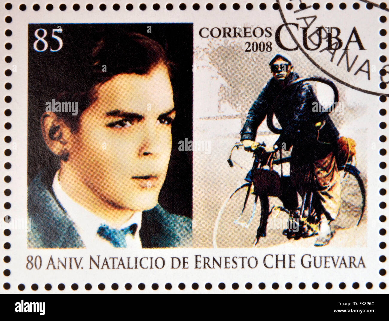 CUBA - CIRCA 2008: Stamp printed in Cuba dedicated to 80th anniversary of the birth of Ernesto Che Guevara, circa 2008 Stock Photo