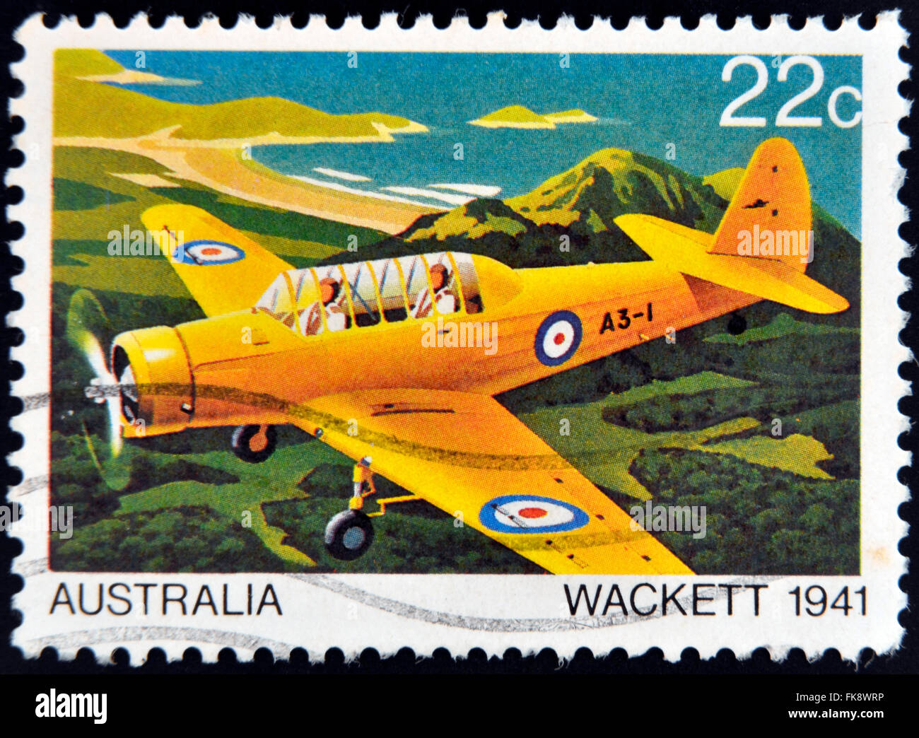 AUSTRALIA - CIRCA 1980: A stamp printed in Australia shows the Wackett trainer aircraft in 1941, circa 1980 Stock Photo