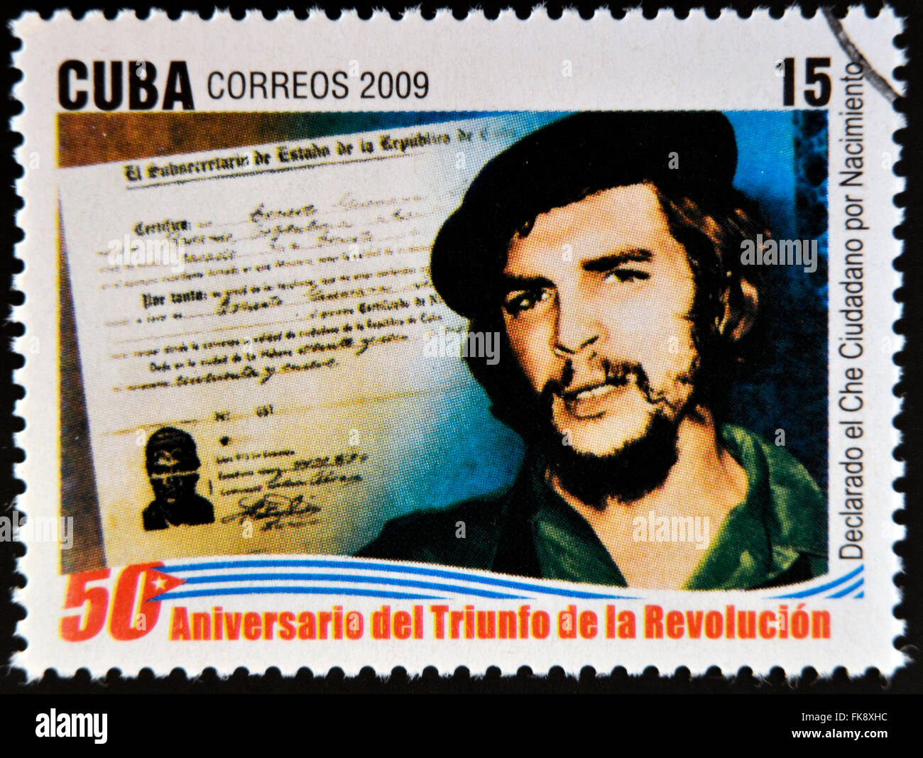 CUBA - CIRCA 2009: A stamp printed in cuba dedicated to 50 anniversary of the triumph of the revolution Stock Photo