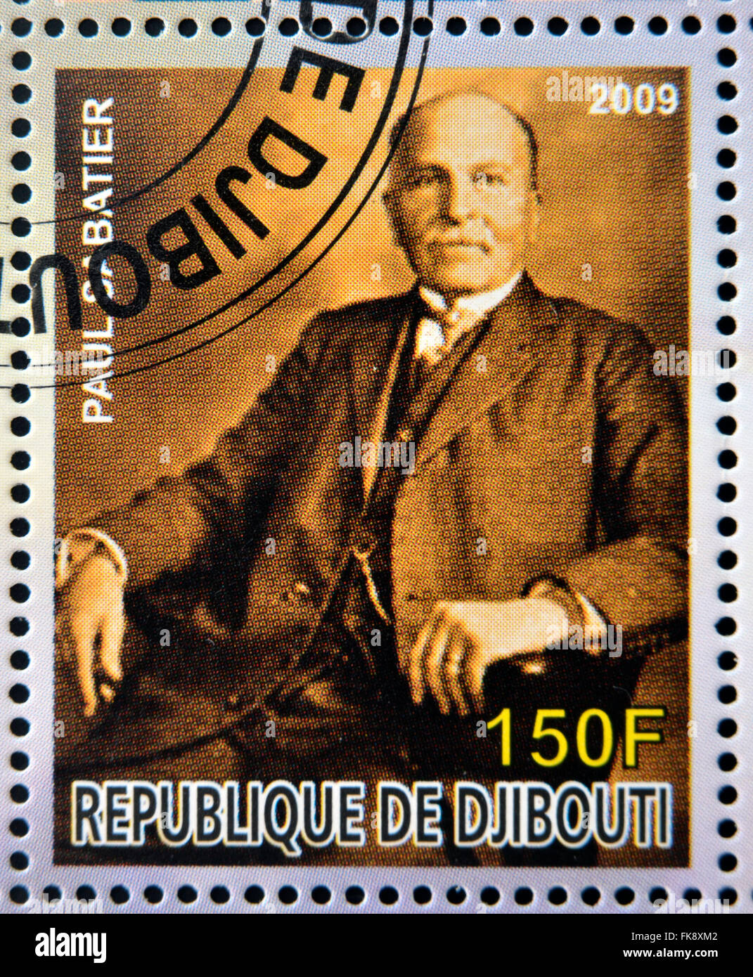 DJIBOUTI - CIRCA 2009: stamp dedicated to French Nobel chemistry prize shows  Paul Dabatier, circa 2009 Stock Photo