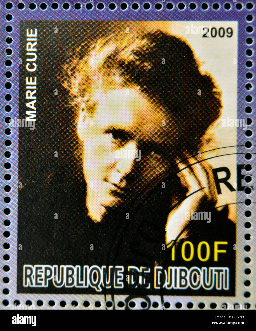 DJIBOUTI - CIRCA 2009: stamp dedicated to French Nobel chemistry prize shows Marie Curie, circa 2009 Stock Photo