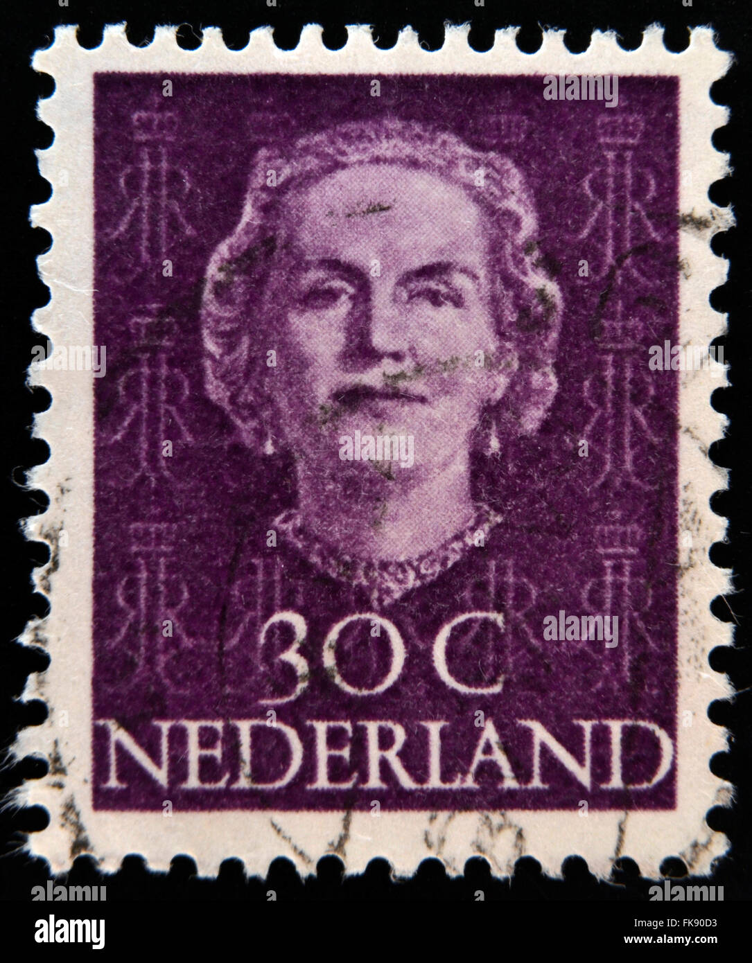 NETHERLANDS - CIRCA 1970: A stamp printed in the Holland shows image of Queen Juliana, circa 1970 Stock Photo