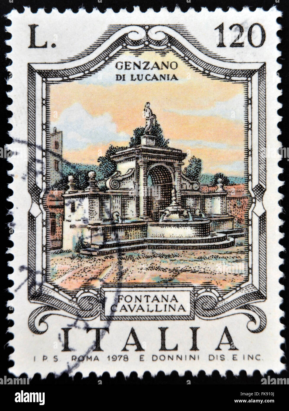 ITALY - CIRCA 1978: a stamp printed in Italy shows Cavallina Fountain, Genzano di Lucania, circa 1978 Stock Photo