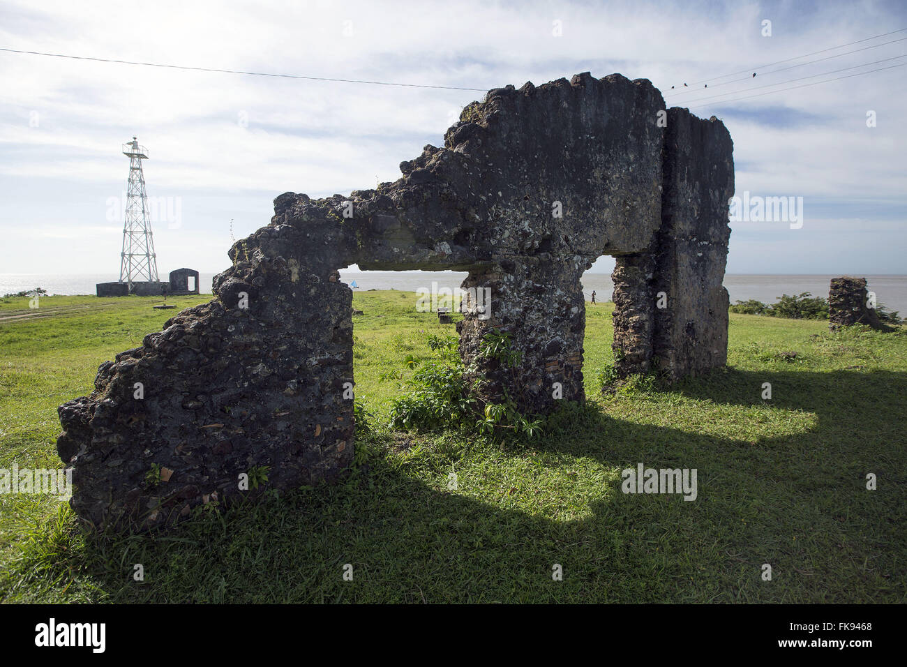 Ruins of Jesuit church in the seaside village of Joanes - construction 1617 Stock Photo