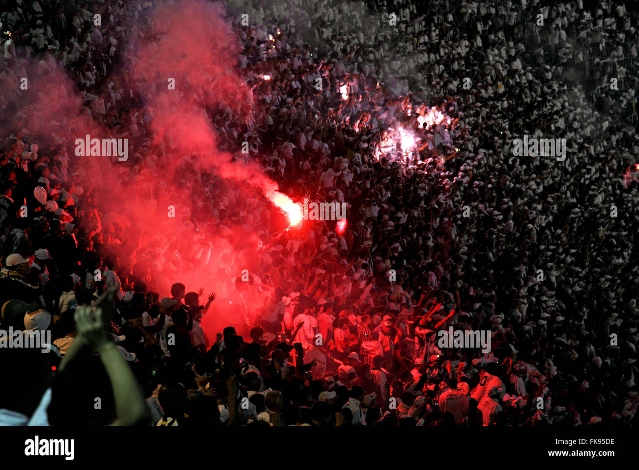 Santos fans celebrating goal in the final match of the Copa Libertadores de America 2011 Stock Photo