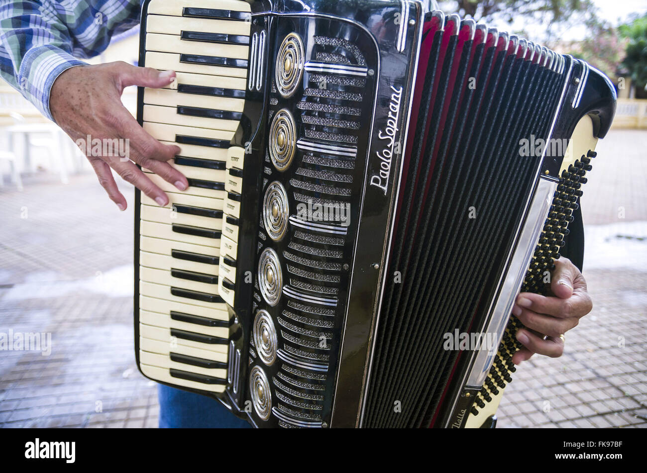 Accordion being played by musician Stock Photo