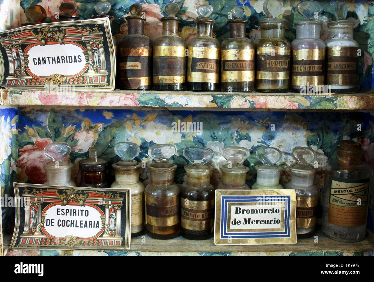 Jars of old drugs in the municipality of Pharmacia Popular Banana plantation - Vale do Paraiba Stock Photo