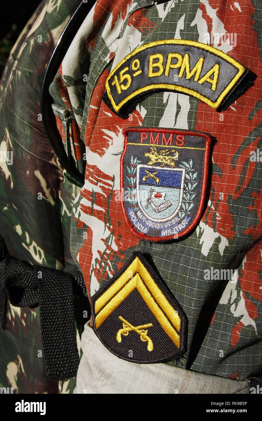 Detail of the police uniform of Environmental Military Police City Cushion - MS Stock Photo
