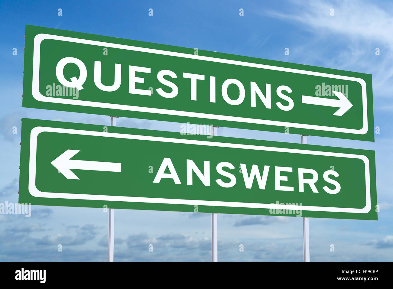 questions or answers concept on the road signs Stock Photo