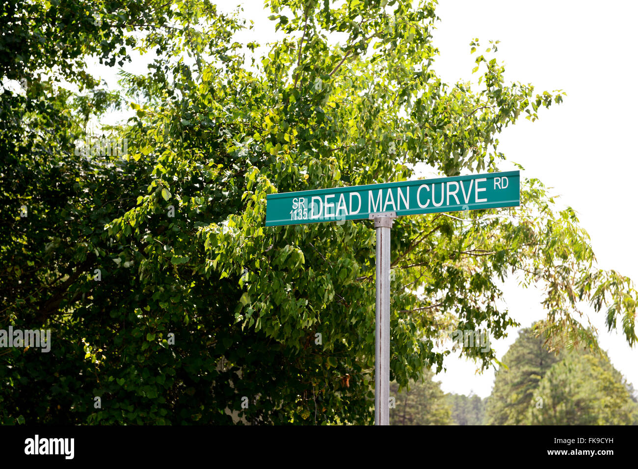 Dead Man Curve Road Sign, Moore County North Carolina Stock Photo