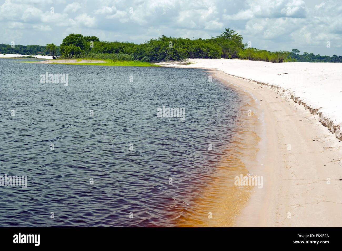Beach in Rio Negro and Amazon forest in the background - Manaus - AM Stock Photo