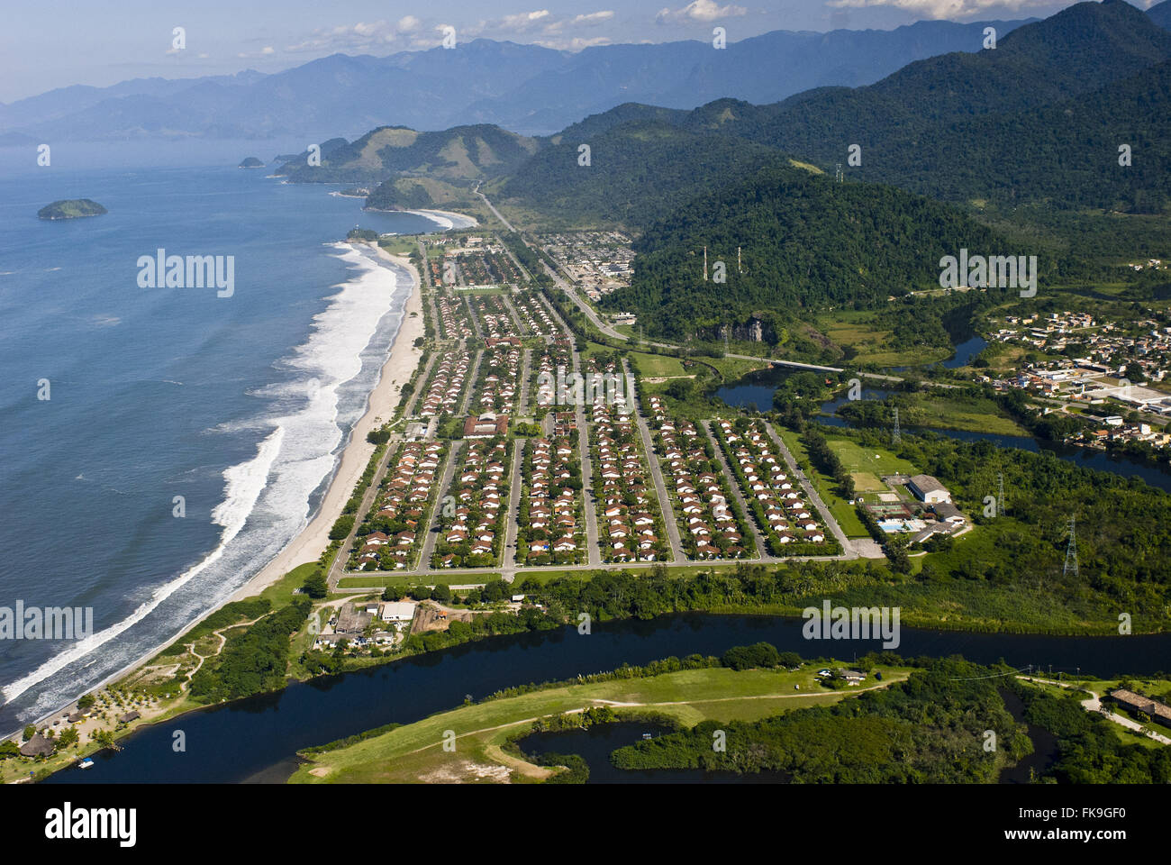 Aerial view of river and beach Mambucaba Stock Photo