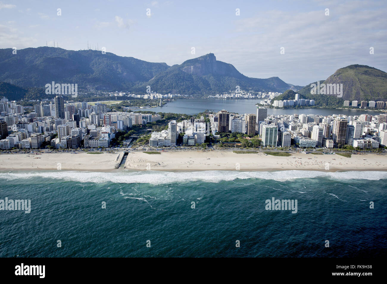 Aerial view of the beaches of Leblon and Ipanema - Garden of Allah to the center Stock Photo