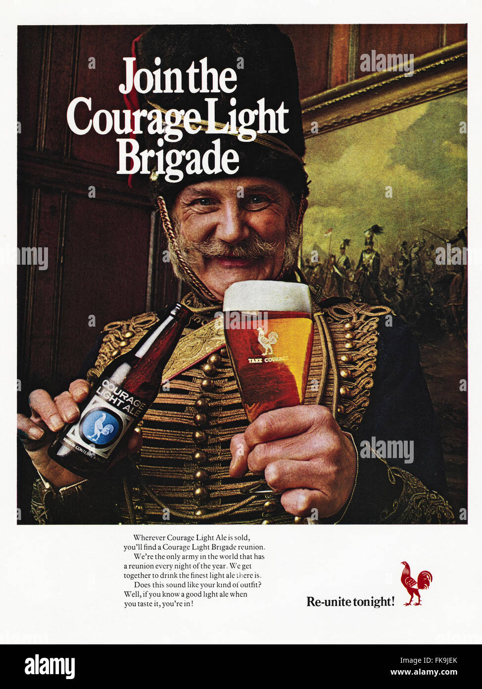 Original vintage full page colour advert from 1960s. Advertisement dated 1969 advertising COURAGE LIGHT ALE. Stock Photo