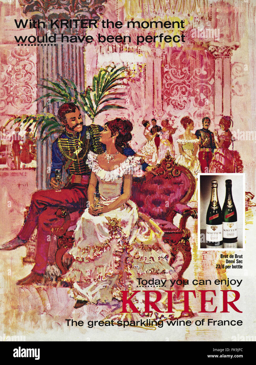 Original vintage full page colour advert from 1960s. Advertisement dated 1969 advertising KRITER sparkling wine from France. Stock Photo