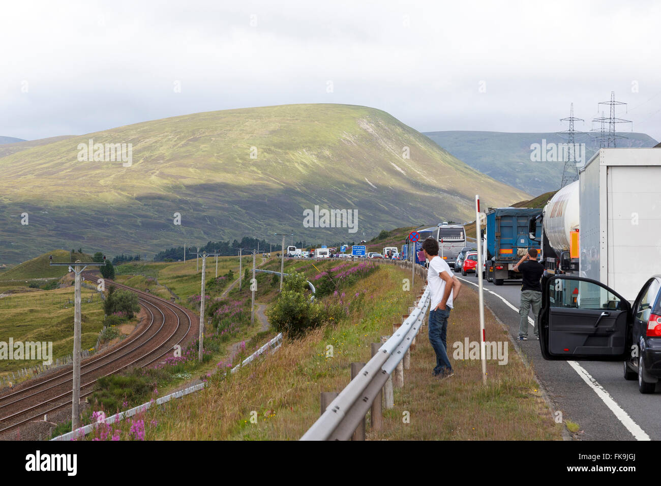 Due to a traffic accident, the northbound A9  through Glen Garry, Perthshire has been brought to a standstill. Stock Photo