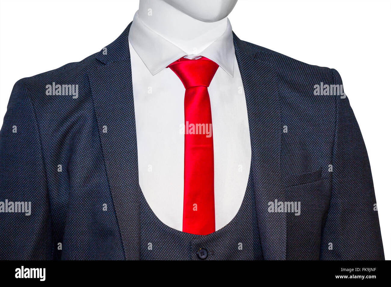Elegant blue man suit with red tie, isolated on a white background ...