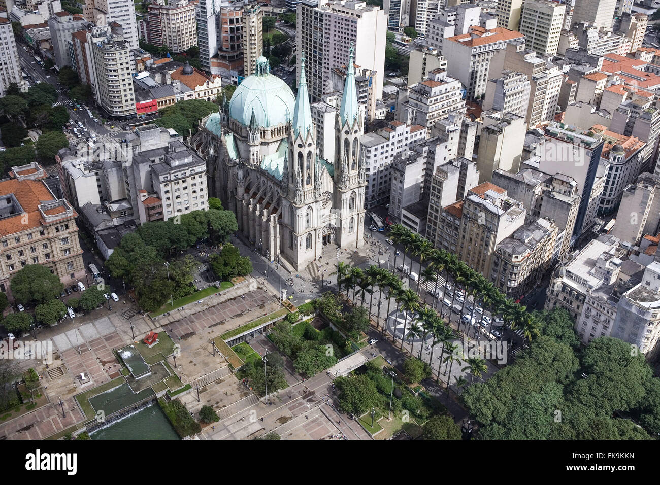 Aerial view of the Metropolitan Cathedral in Sao Paulo Praca da Se and Praca Clovis Bevilacqua Stock Photo