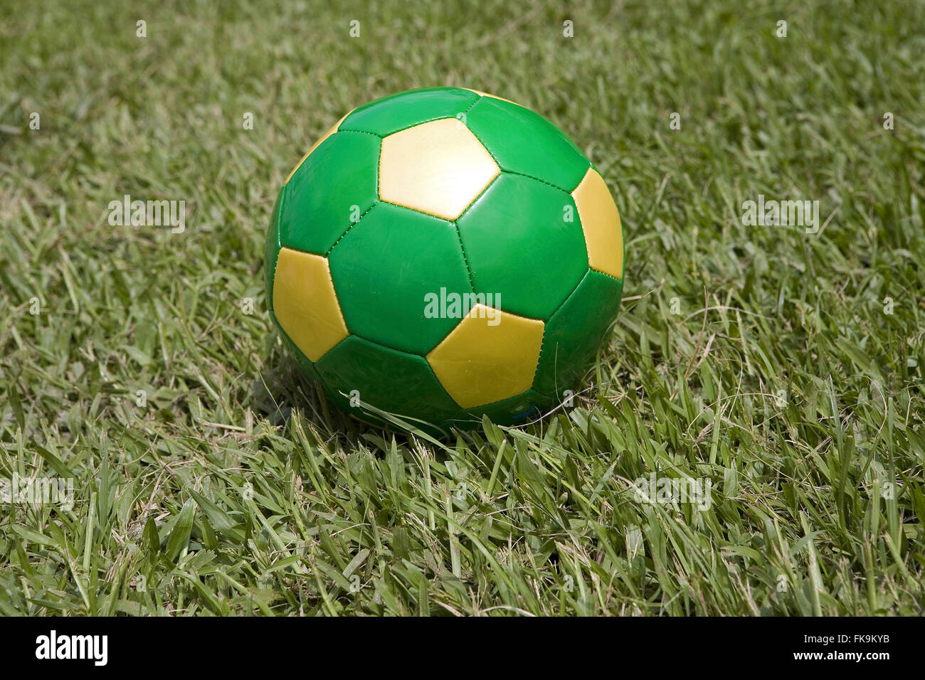 Soccer ball with the flag colors of Brazil Stock Photo