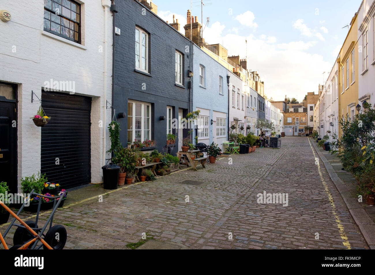 London, UK - 24 February 2016: Mews Houses in Archery Close which is situated behind Connaught Square. Stock Photo