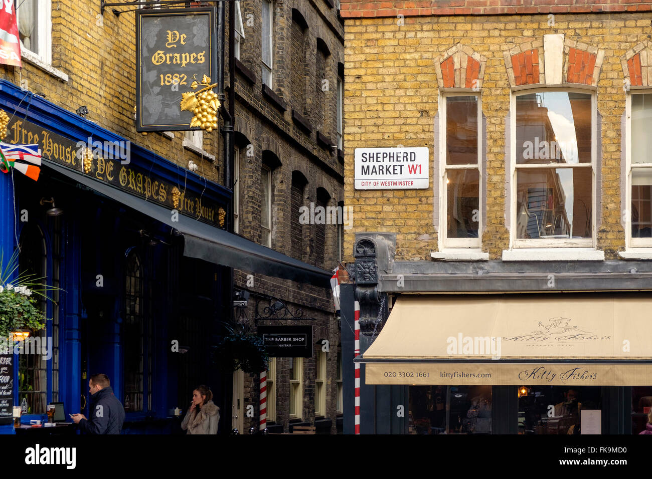 London, UK - 24 February 2016: Ye Grapes pub, a free house in Shepherd Market, Mayfair Stock Photo