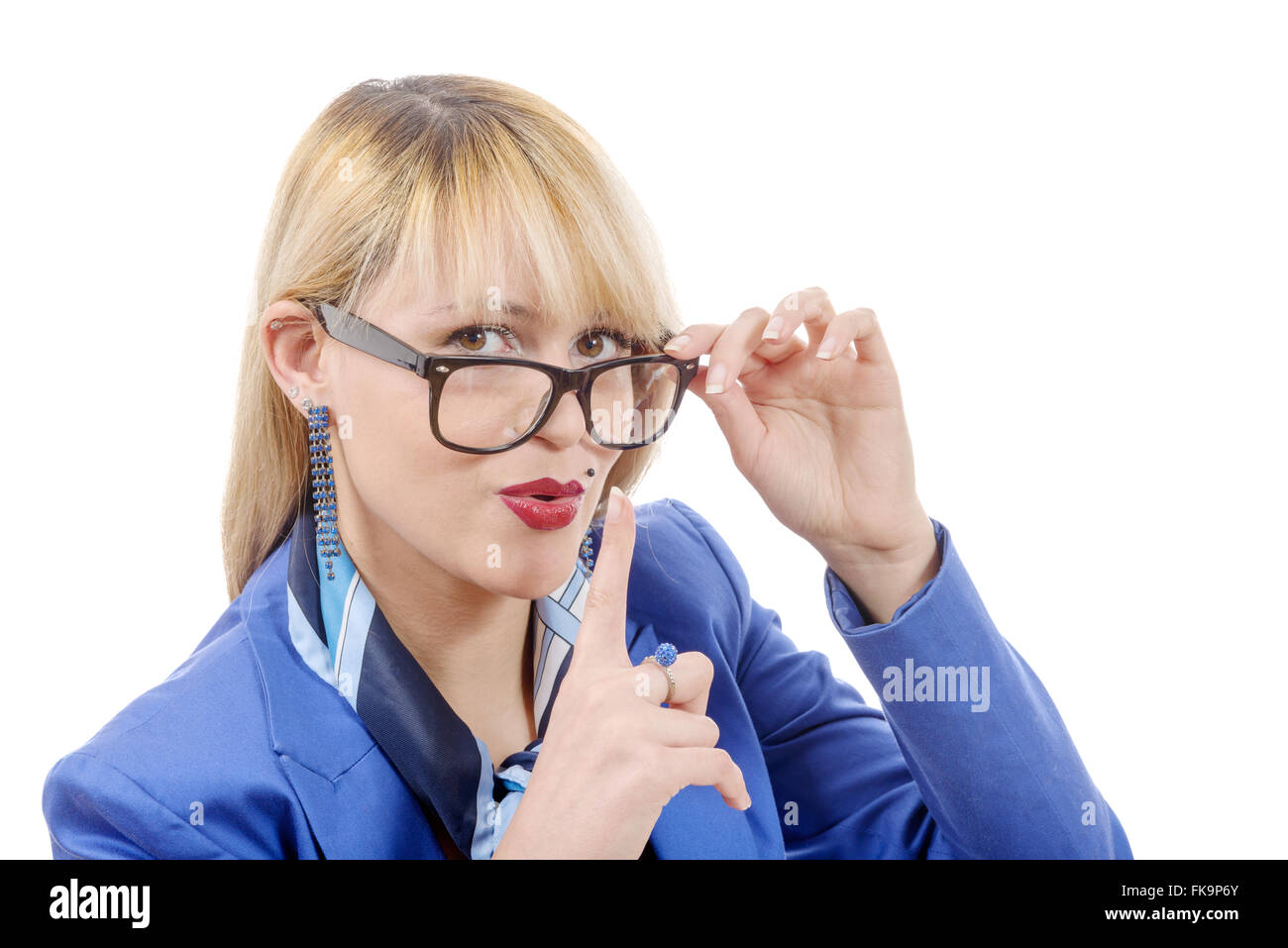 Cheerful Pretty Girl Wearing Glasses. Isolated Stock Image - Image of  female, brunette: 129367037