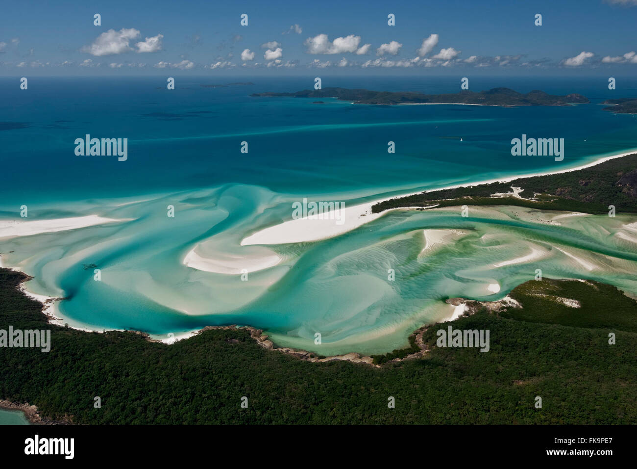 Aerial view of Whitehaven Beach - a seven kilometre stretch of ...