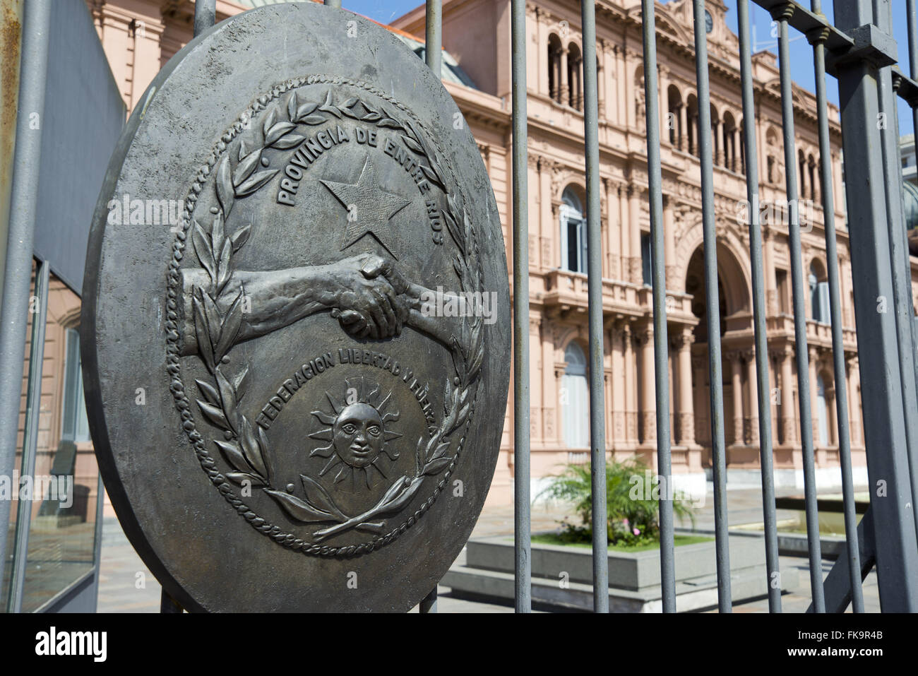 Gate of the Casa de Gobierno known as Casa Rosada in Plaza 25 de Mayo - Argentine seat of government Stock Photo