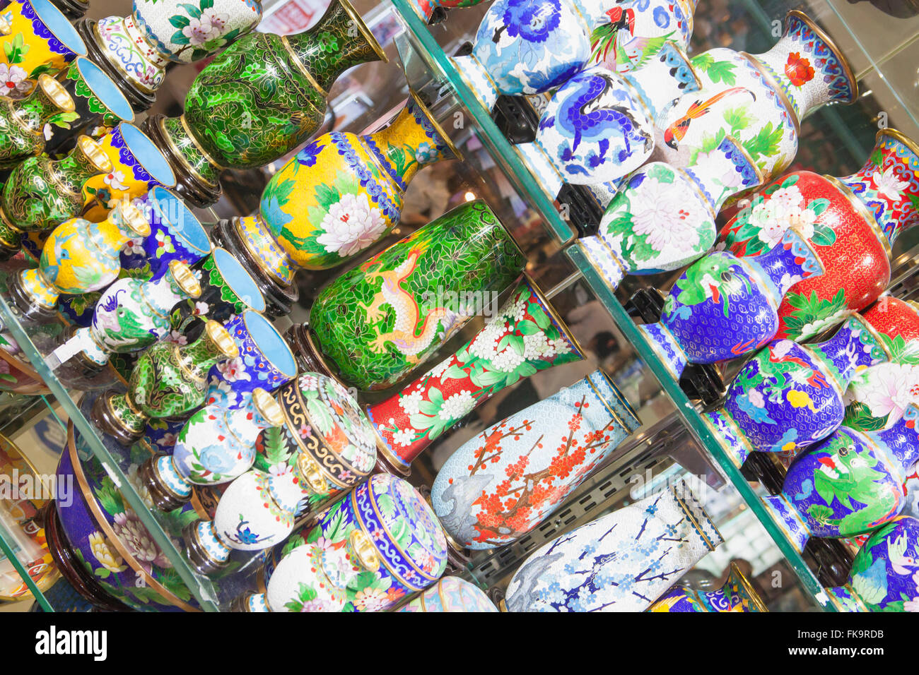 cloisonne jars and vases in a shopping mall, Beijing, China Stock Photo
