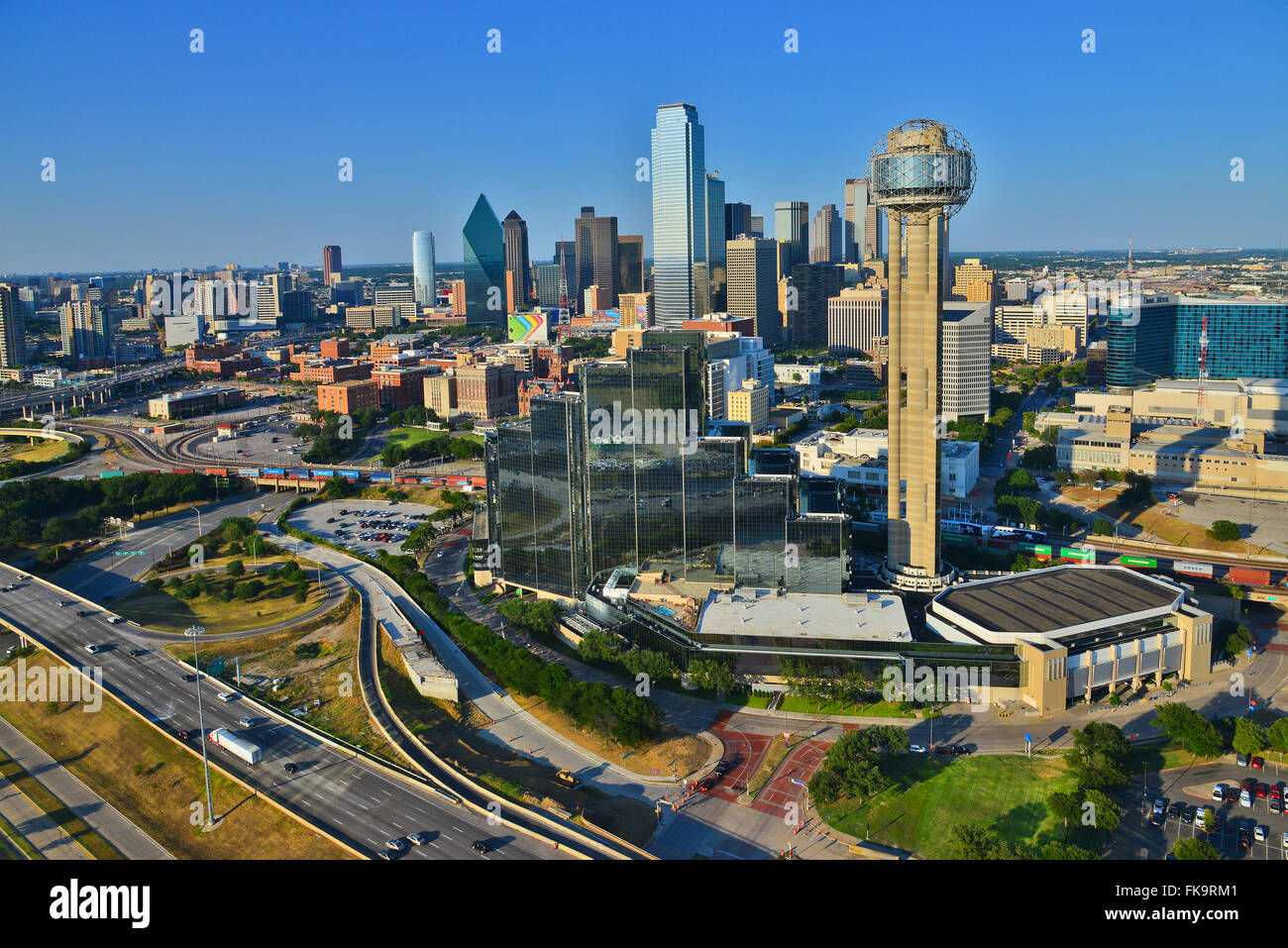 Downtown Dallas, TX from the air Stock Photo