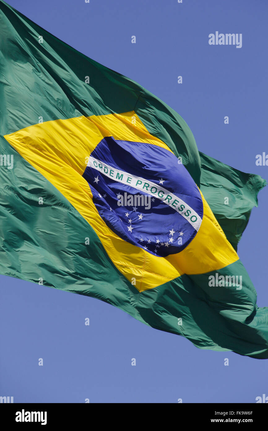 Flag of Brazil in the Morro da Guia in Rio coast - Lakes Region Stock Photo