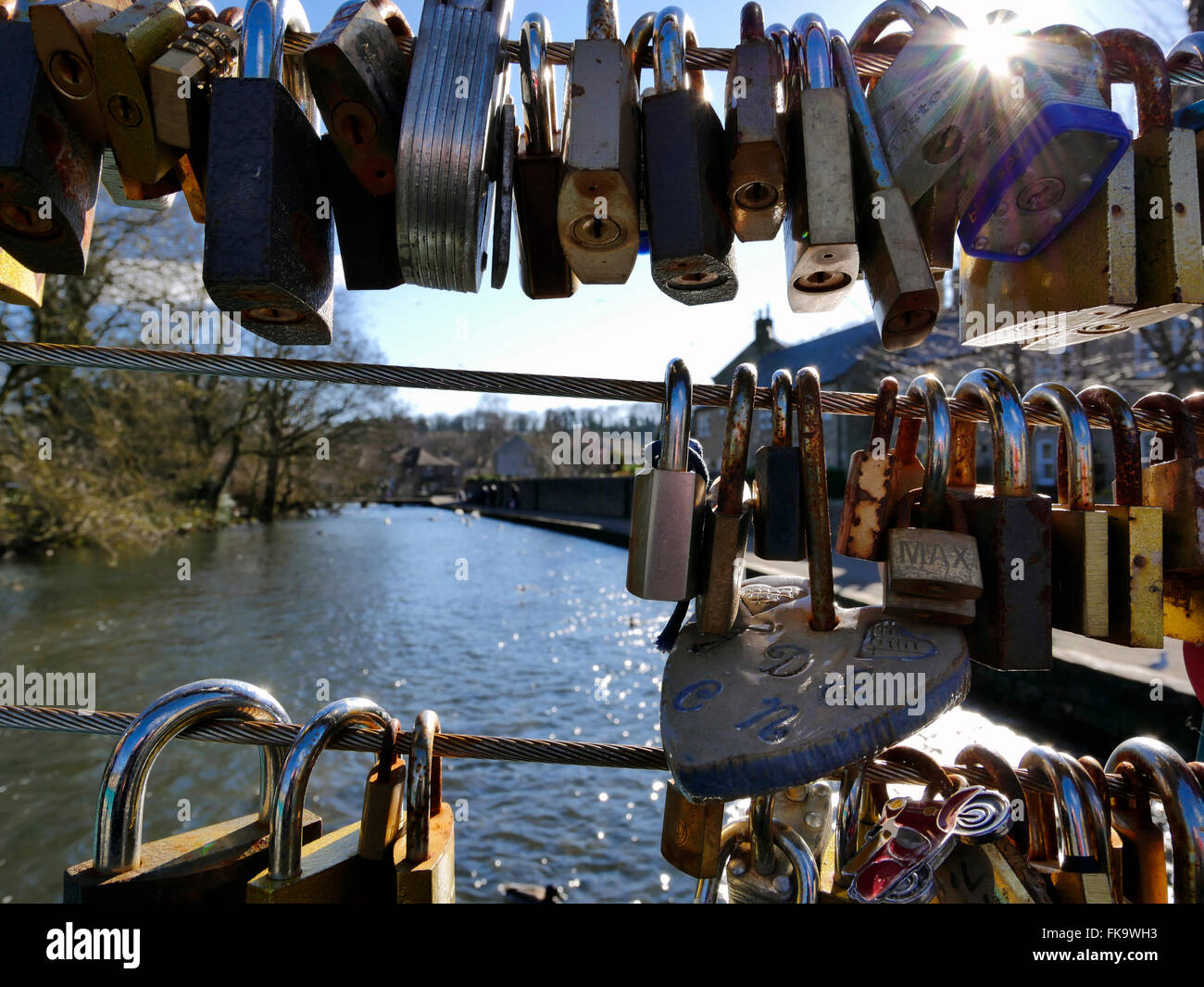 Love locks on a bridge in bakewell hires stock photography and images