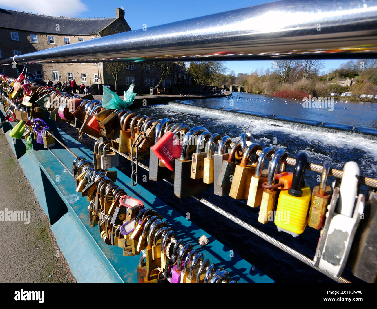 Love locks on a bridge in Bakewell, Derbyshire, Peak District National