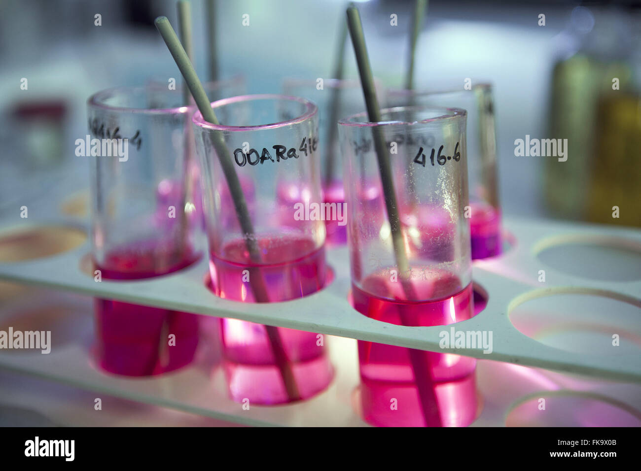 Radioactive material sample in the laboratory of the Institute of