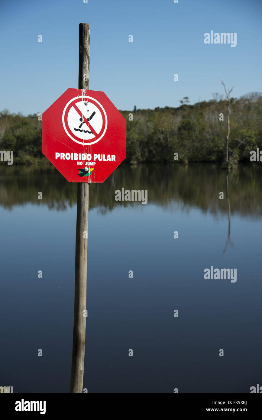 Board prohibiting swimming - no skip Stock Photo