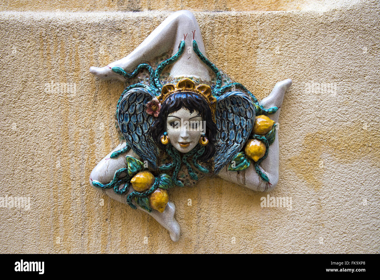 Image of a Triscele with this Medusa head on the flag of Sicily Stock Photo