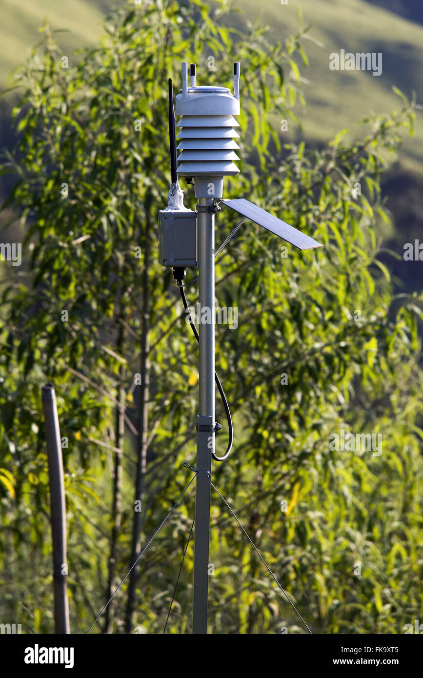 Thermometer and hygrometer that send information via satellite Stock Photo