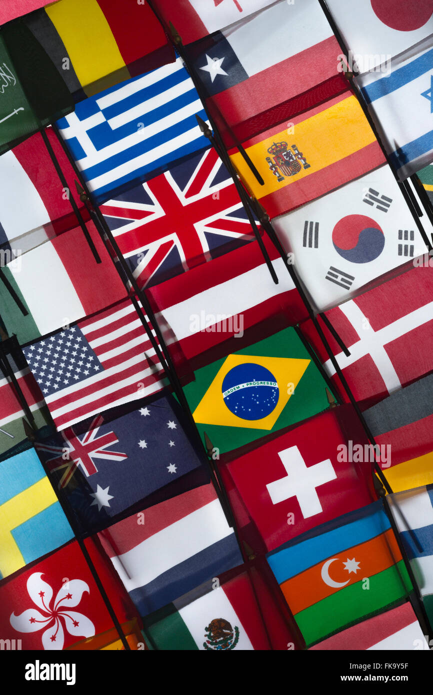 ROWS OF NATIONAL FLAGS Stock Photo