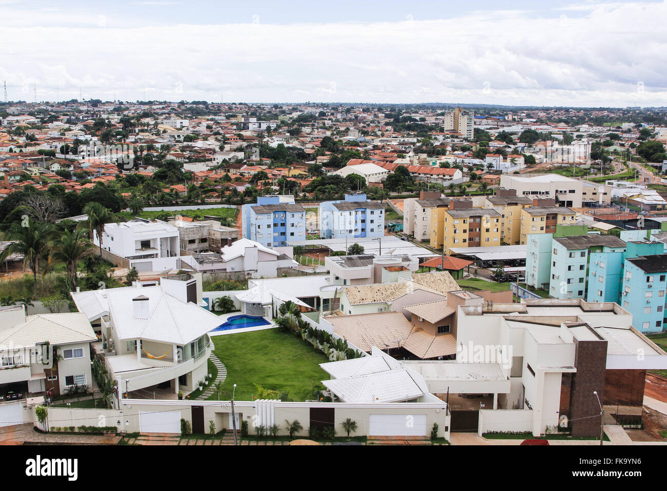 Top view of the city with contrasting homes and high standard housing right Stock Photo