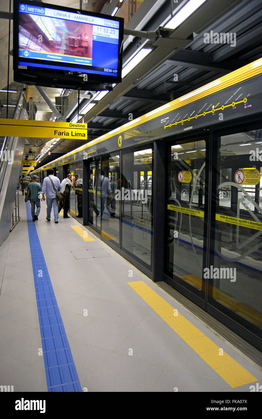 Paulista Station of Metro Line 4 Yellow Stock Photo