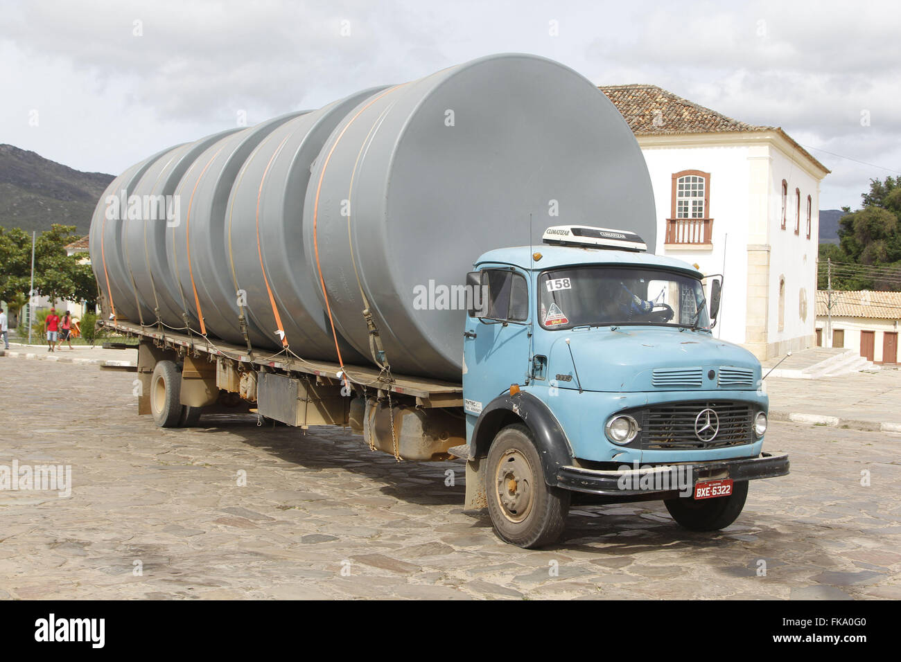 The truck with water tanks for All Program traveling in the city center Stock Photo