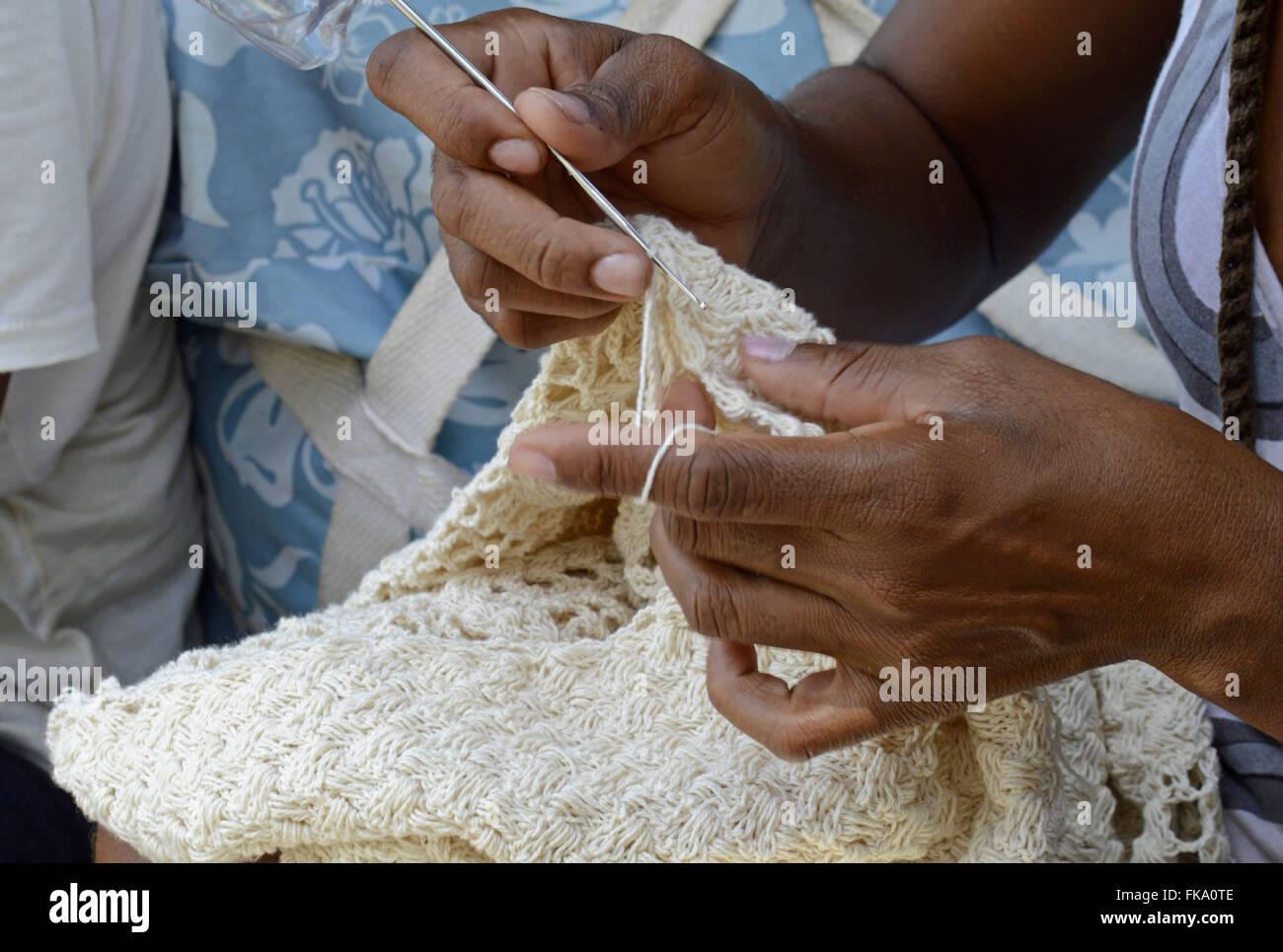 Crafts in Jericoacoara - doing crafts feminine blouse crochet Stock Photo