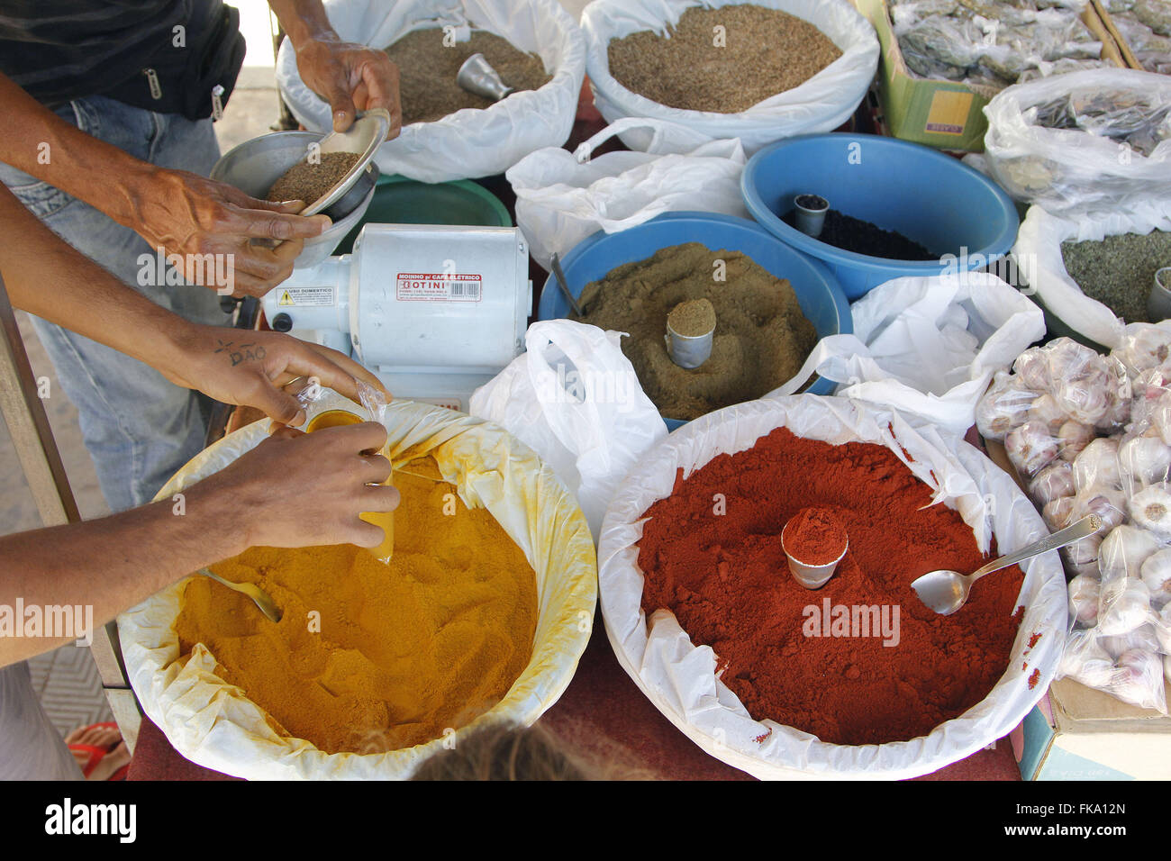 Machine grind spices stall in the Mercado Municipal Stock Photo Alamy