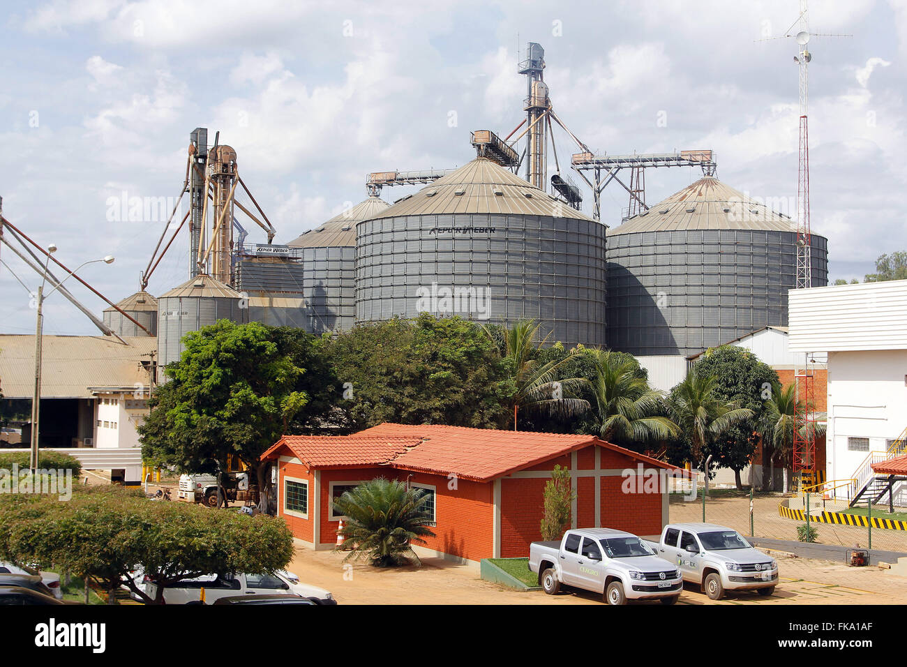 Silos for storage of soybeans near the BR-230 Stock Photo