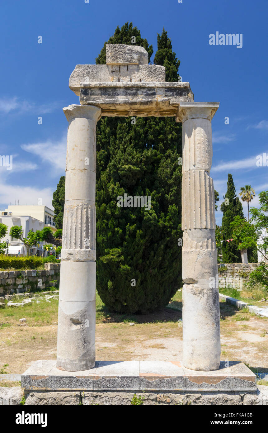 Reconstructed columns at the Ancient Agora archaeological site, Kos Town, Greece Stock Photo