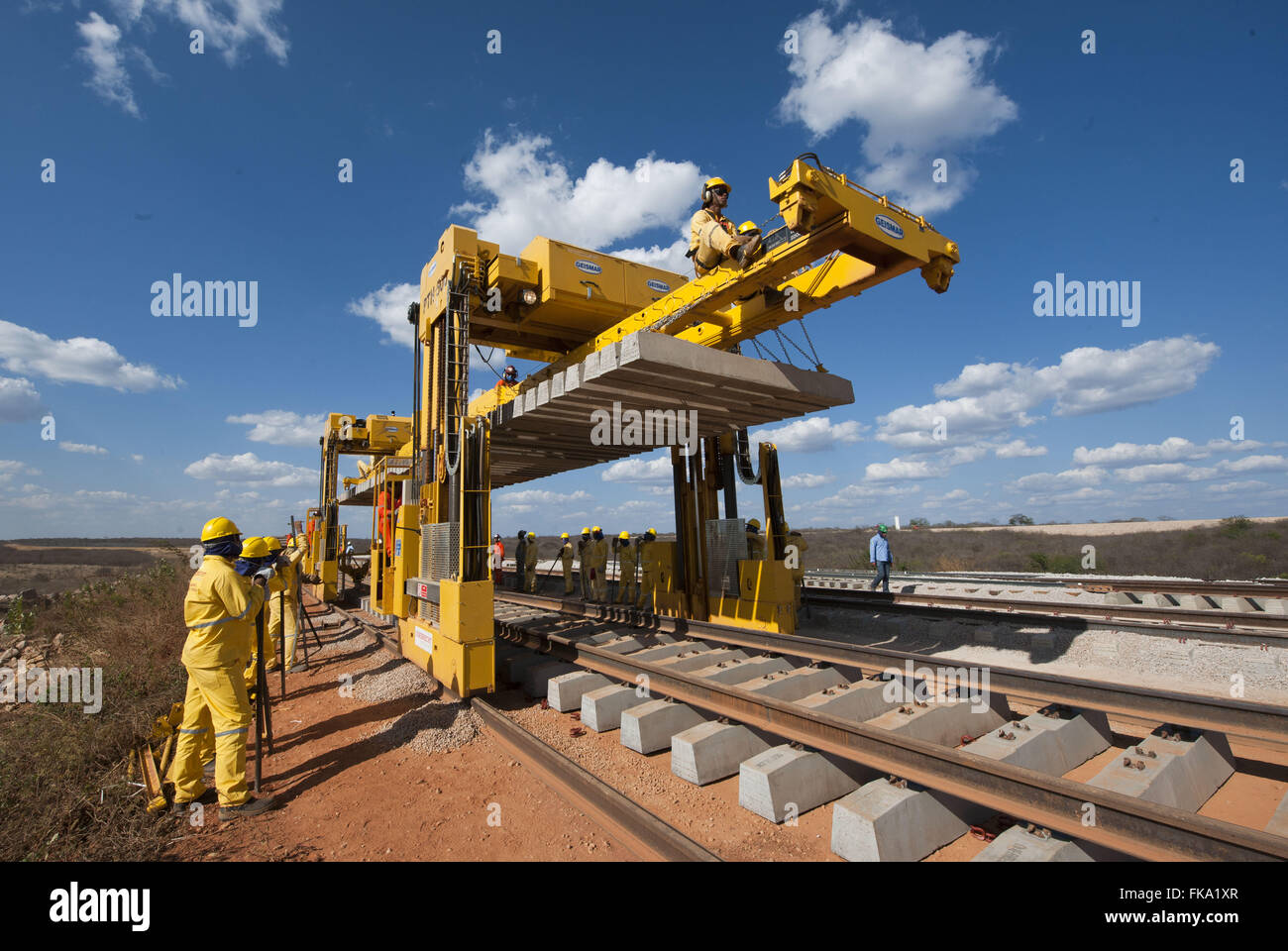 Transportation equipment and placement of sleepers Railroad Transnordestina Stock Photo