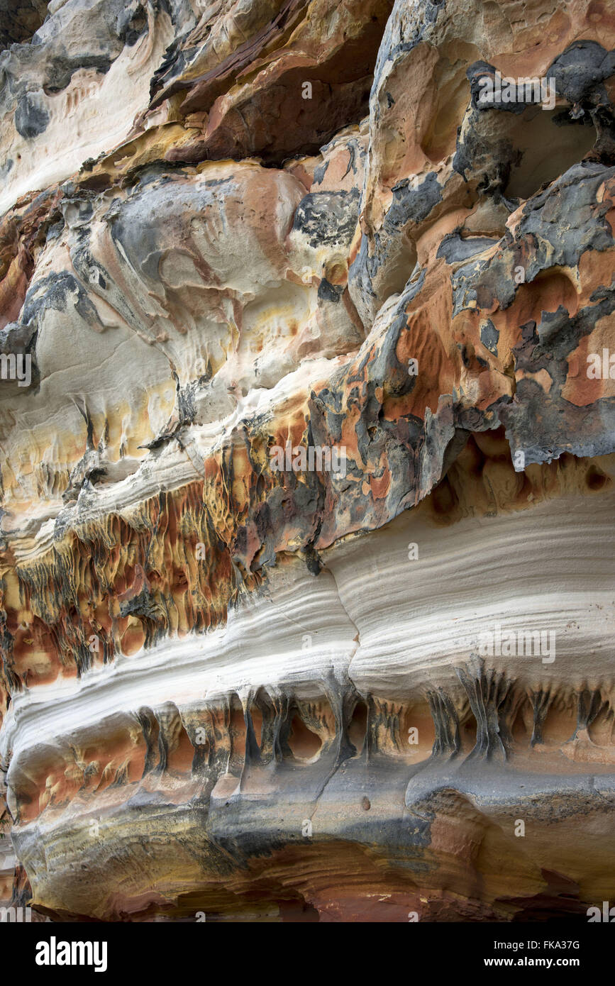 Colored layers of sandstone known as sandstone lapias in Catimbau National Park Stock Photo