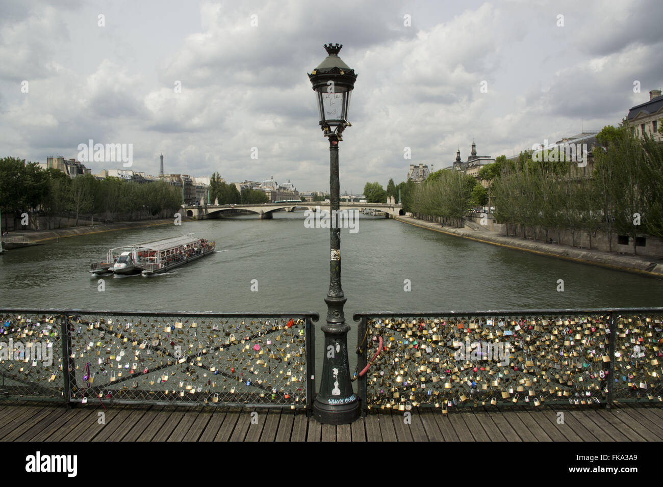Padlocks with declaration of love on the Pont des Arts on the Seine River Stock Photo